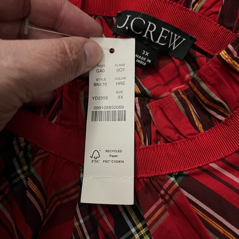 J.Crew 3x Red Plaid Ruffleneck Cotton Poplin Women's Sleeveless Blouse NWT - Picture 2 of 8
